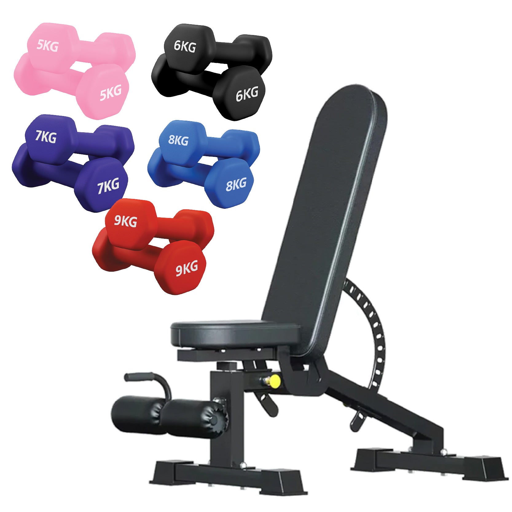 Neoprene hex dumbbells with 5 tier Storage Rack