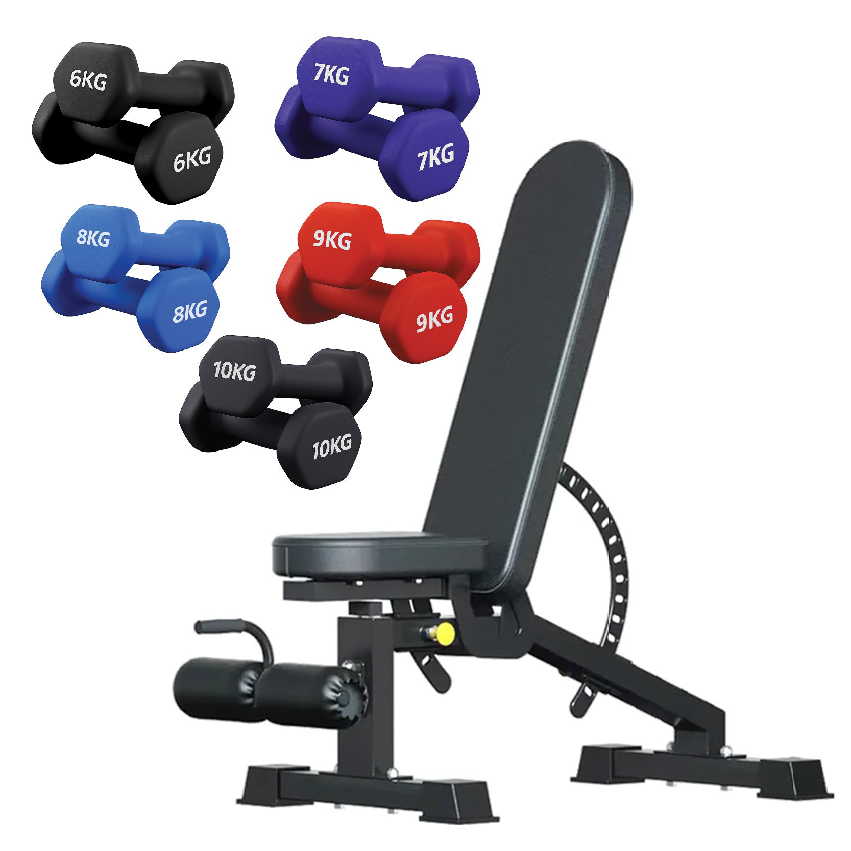 Neoprene hex dumbbells with 5 tier Storage Rack