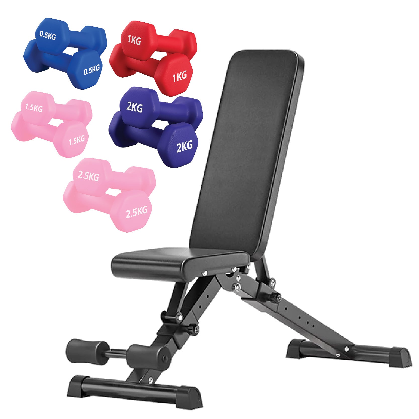 Neoprene hex dumbbells with 5 tier Storage Rack