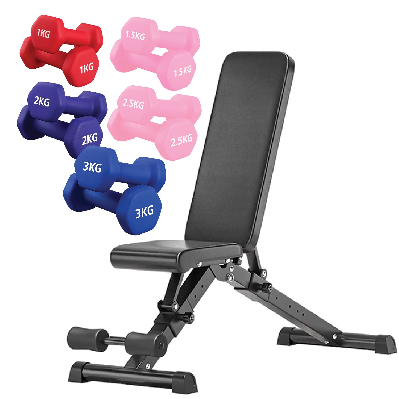 Neoprene hex dumbbells with 5 tier Storage Rack