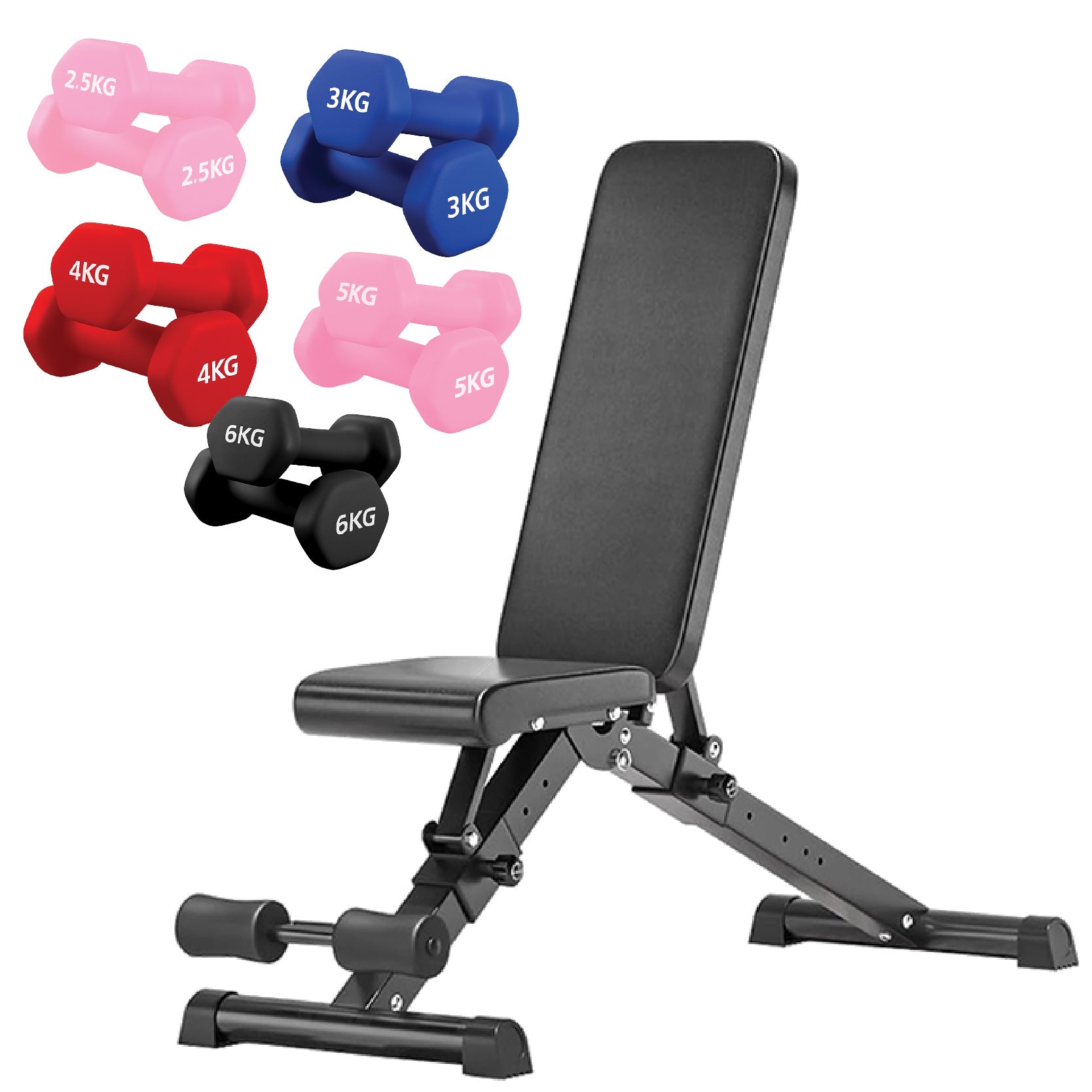 Neoprene hex dumbbells with 5 tier Storage Rack