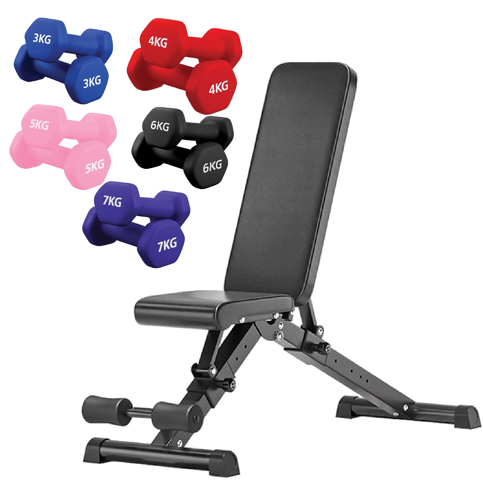 Neoprene hex dumbbells with 5 tier Storage Rack