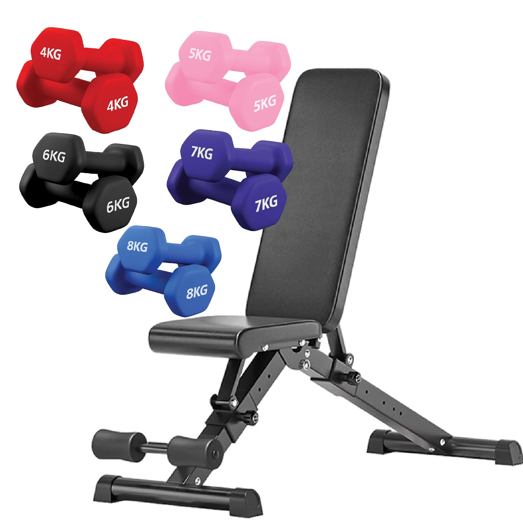 Neoprene hex dumbbells with 5 tier Storage Rack