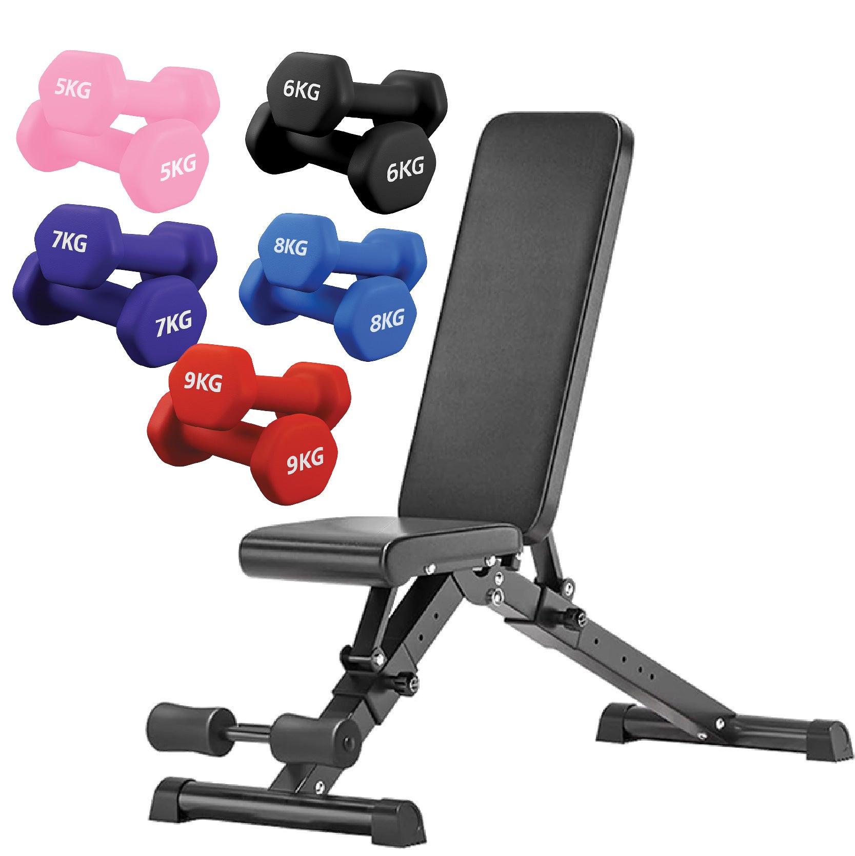 Neoprene hex dumbbells with 5 tier Storage Rack