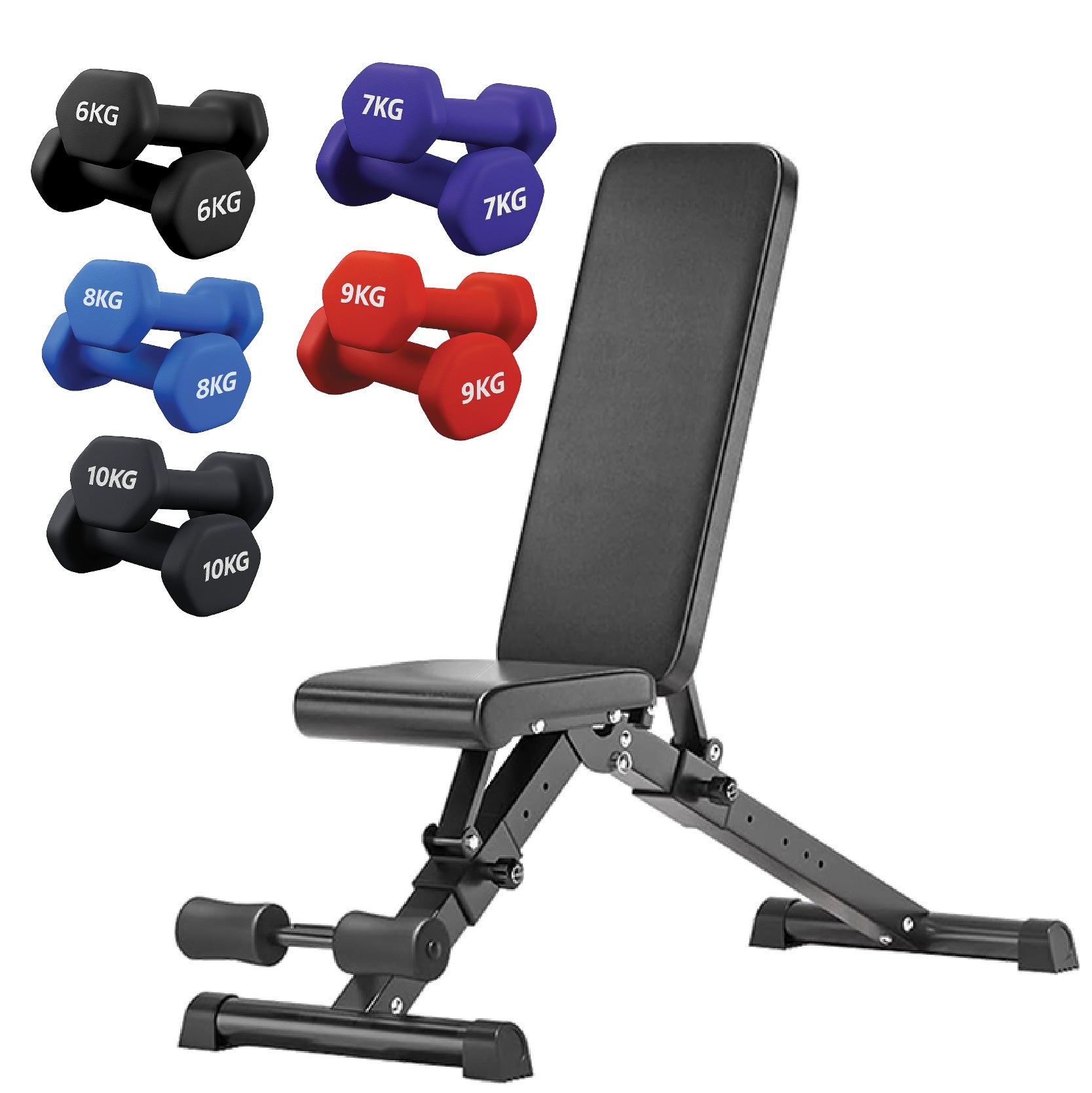 Neoprene hex dumbbells with 5 tier Storage Rack