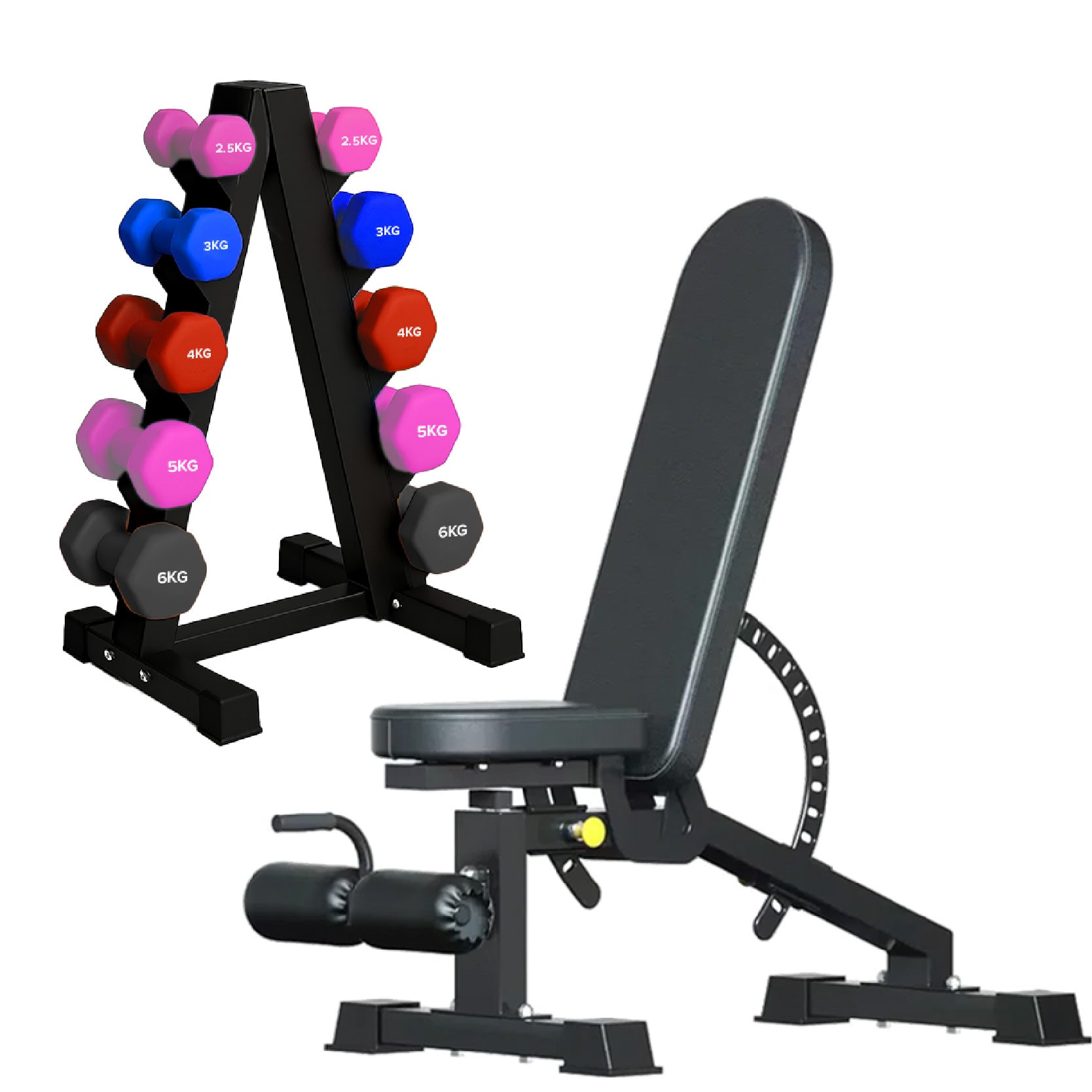 Neoprene hex dumbbells with 5 tier Storage Rack