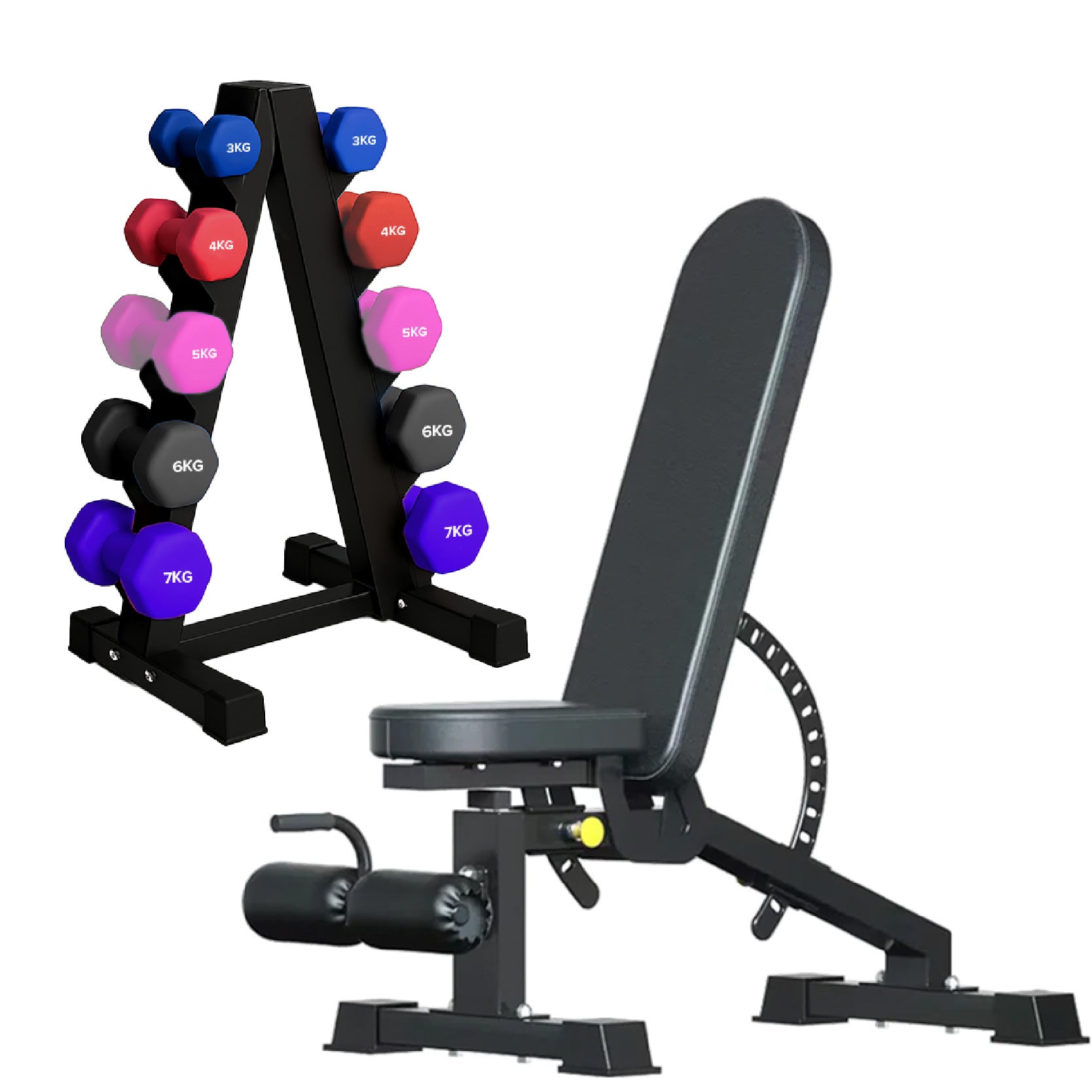 Neoprene hex dumbbells with 5 tier Storage Rack