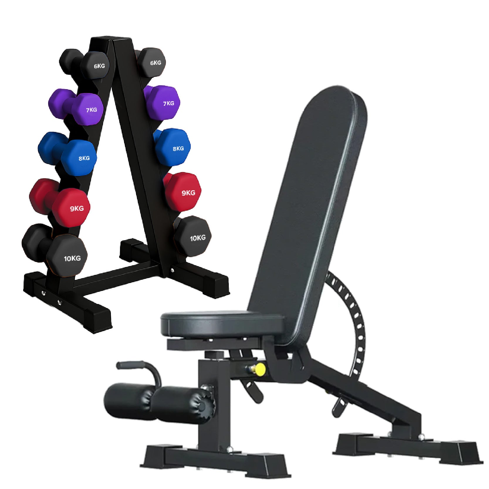 Neoprene hex dumbbells with 5 tier Storage Rack