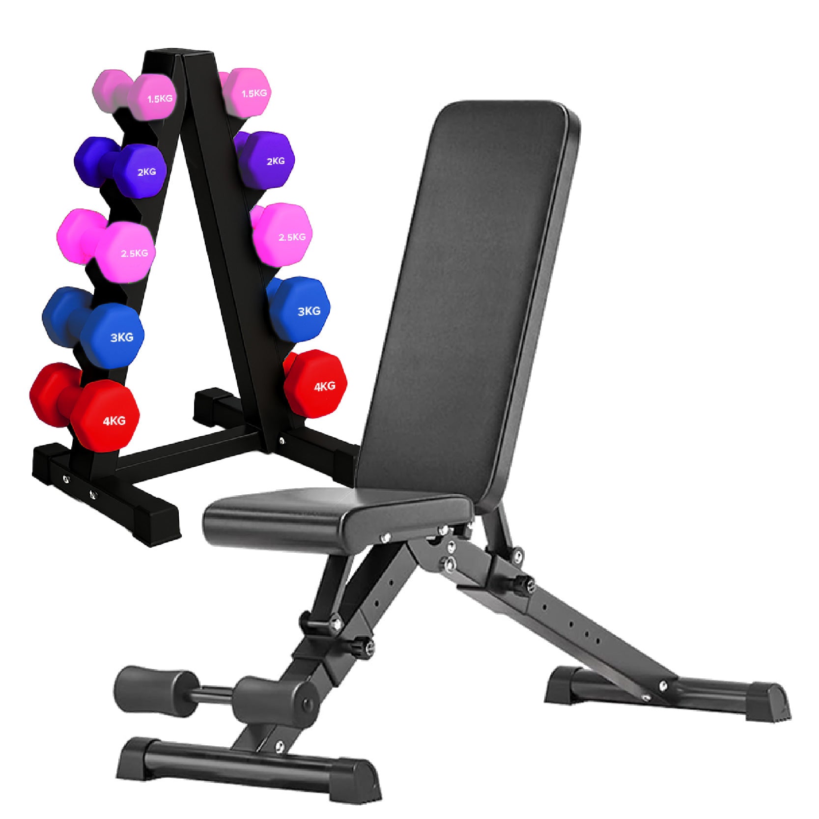 Neoprene hex dumbbells with 5 tier Storage Rack