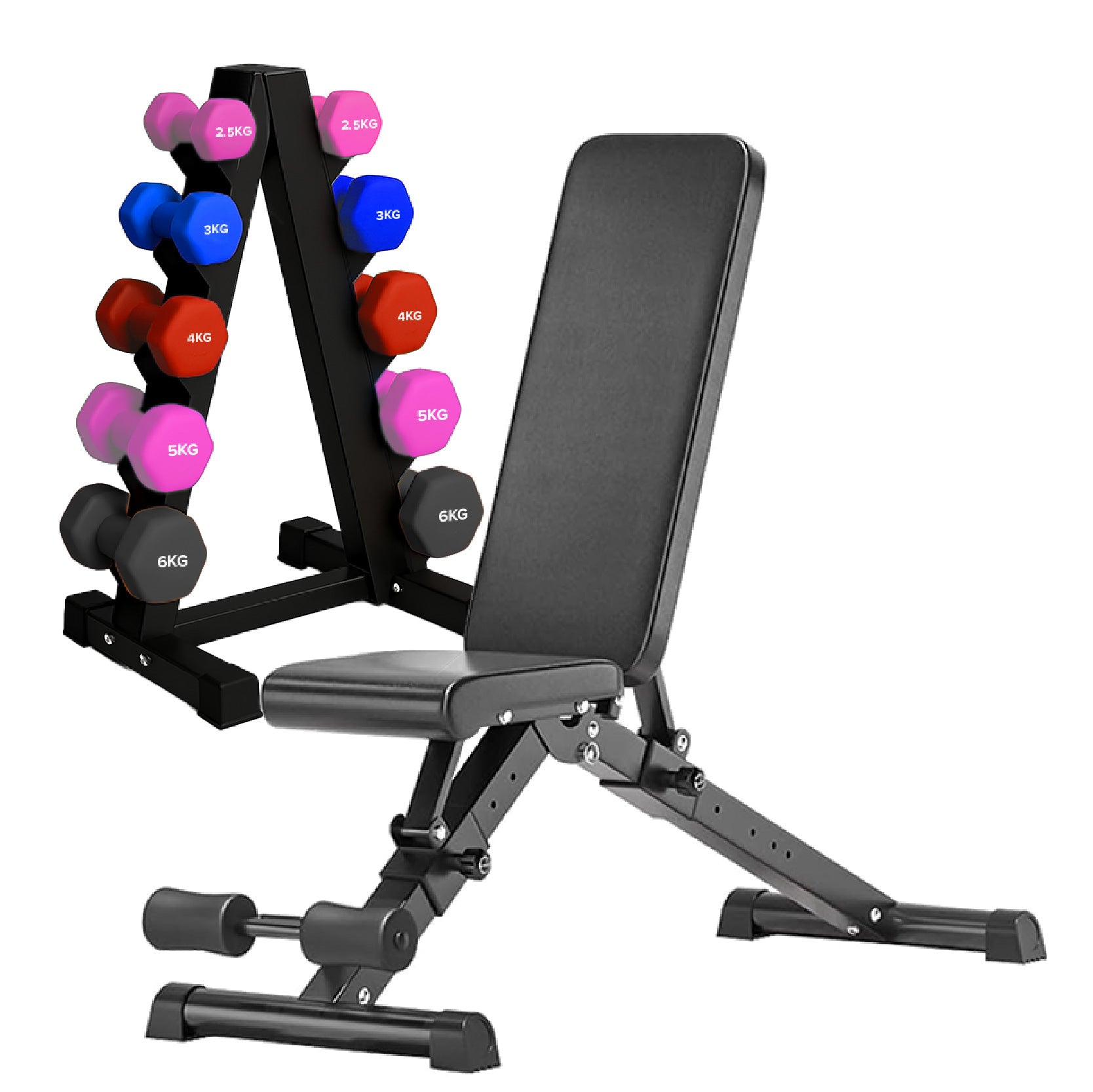 Neoprene hex dumbbells with 5 tier Storage Rack