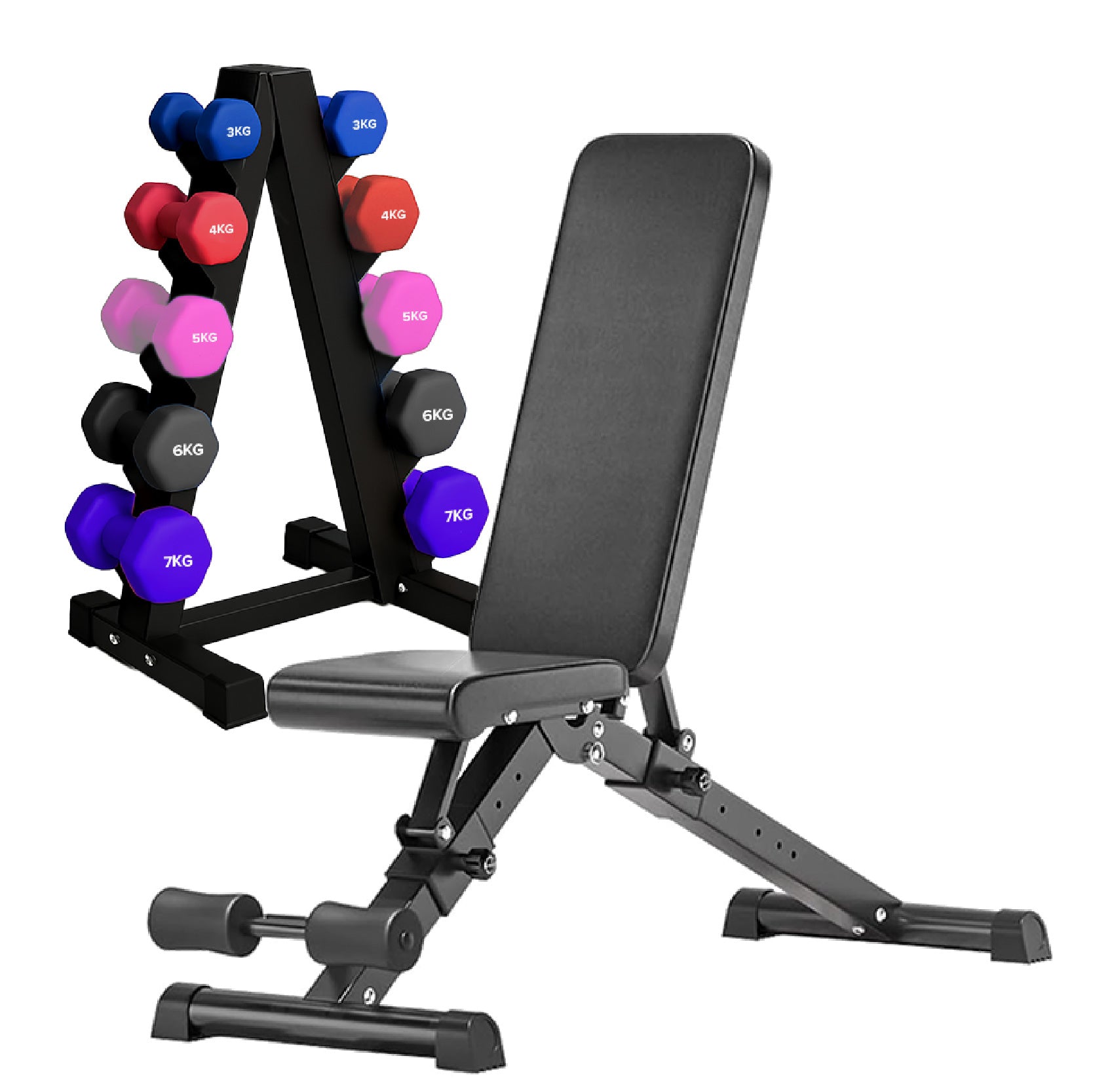 Neoprene hex dumbbells with 5 tier Storage Rack