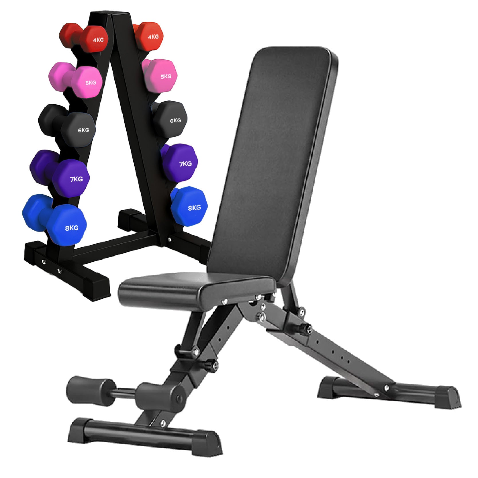 Neoprene hex dumbbells with 5 tier Storage Rack