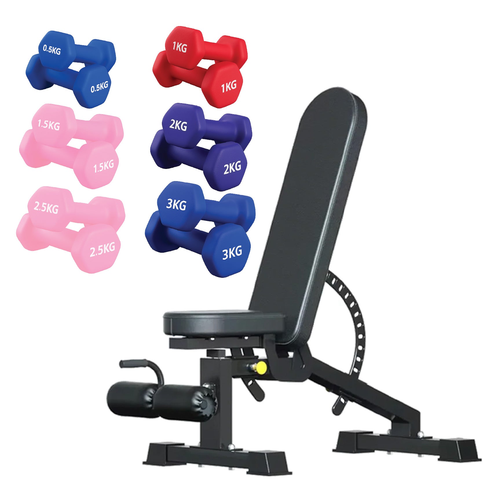 Neoprene hex dumbbells with 6 tier Storage Rack