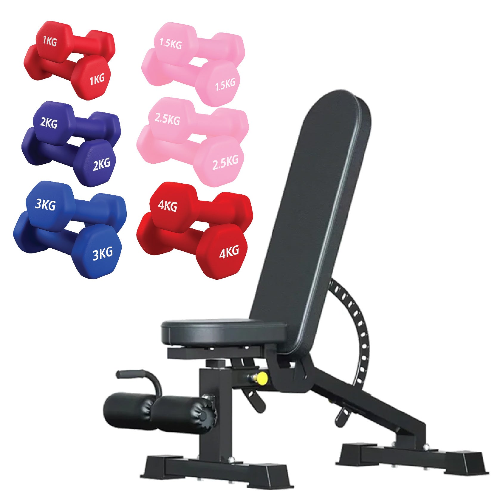 Neoprene hex dumbbells with 6 tier Storage Rack