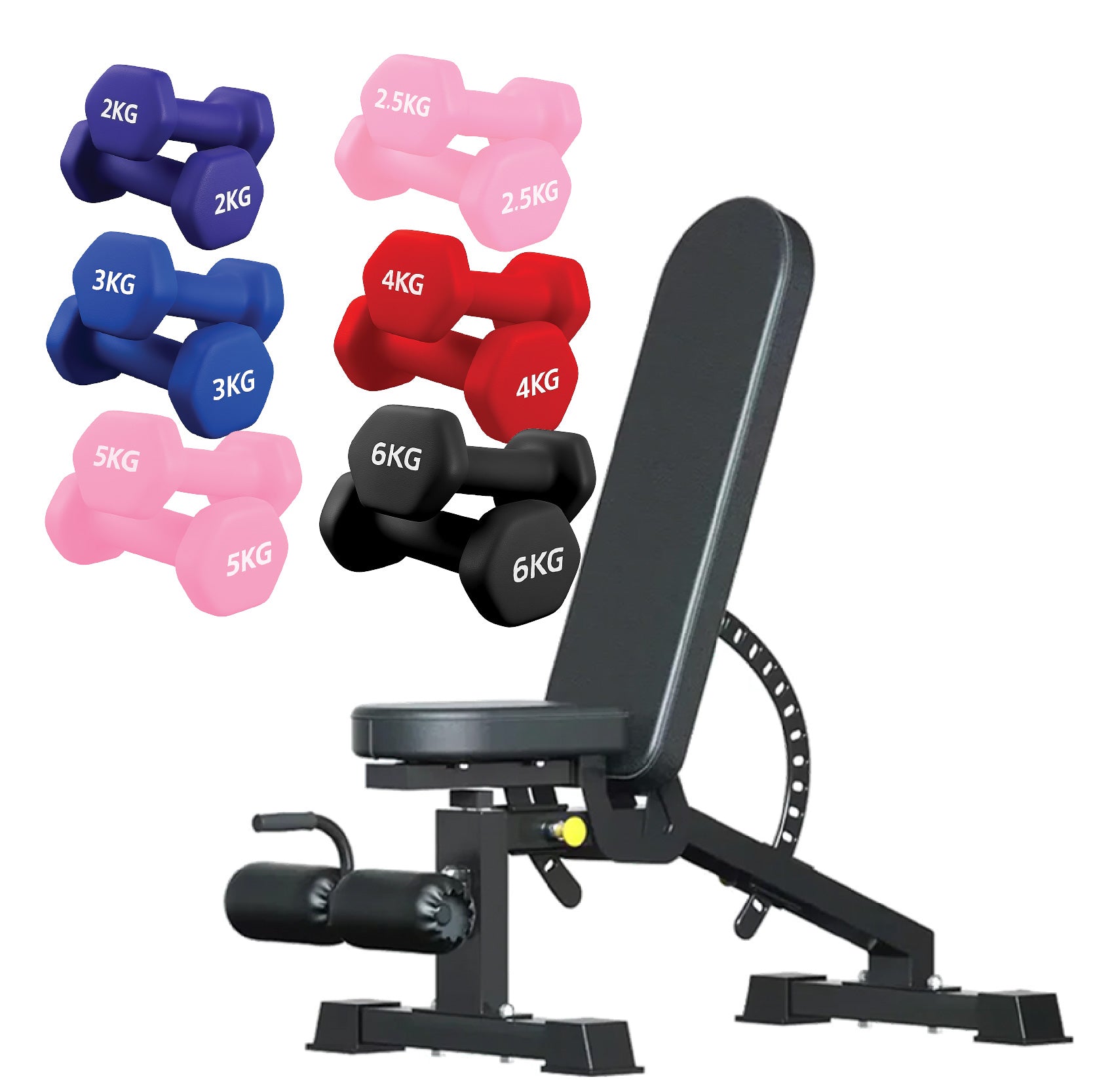 Neoprene hex dumbbells with 6 tier Storage Rack