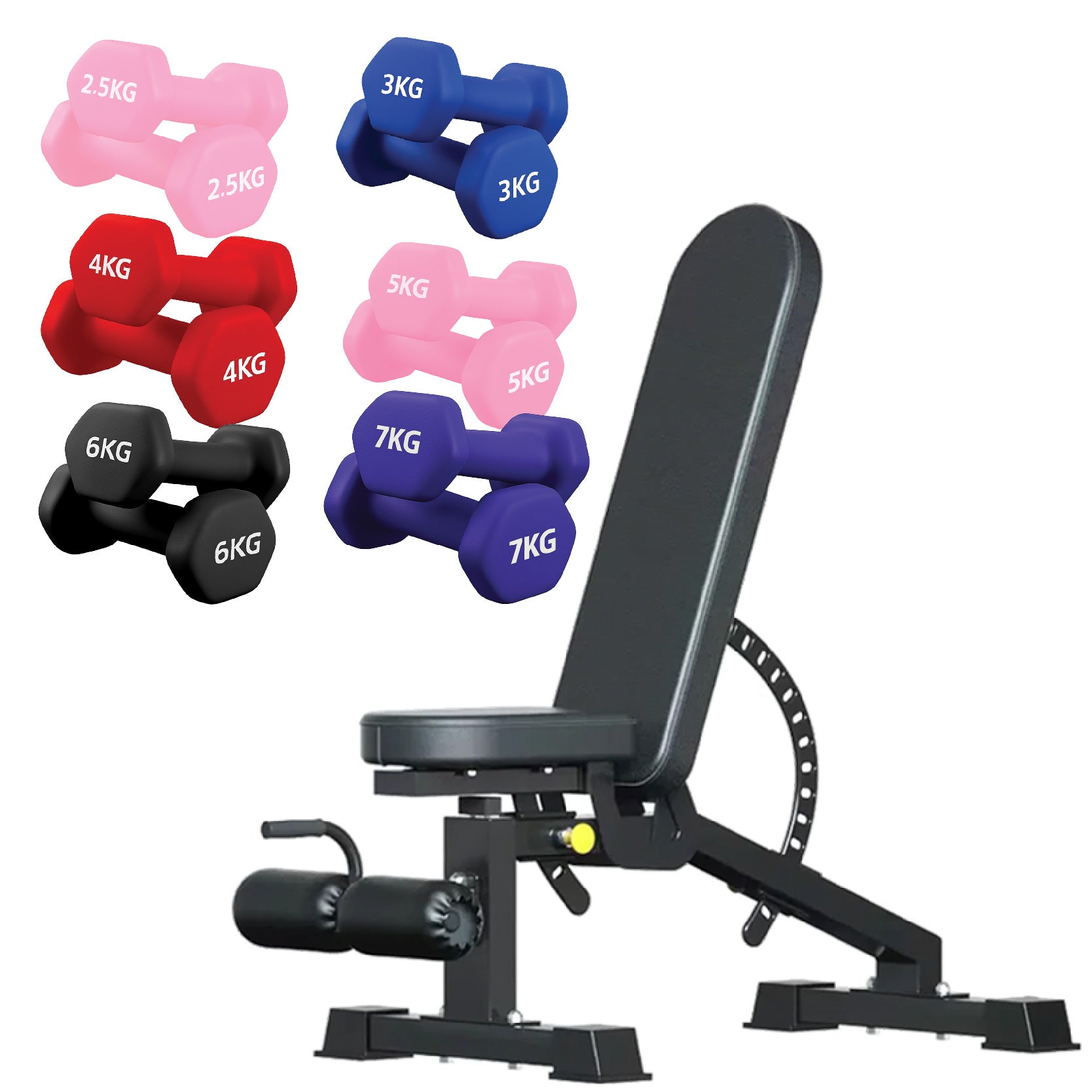 Neoprene hex dumbbells with 6 tier Storage Rack