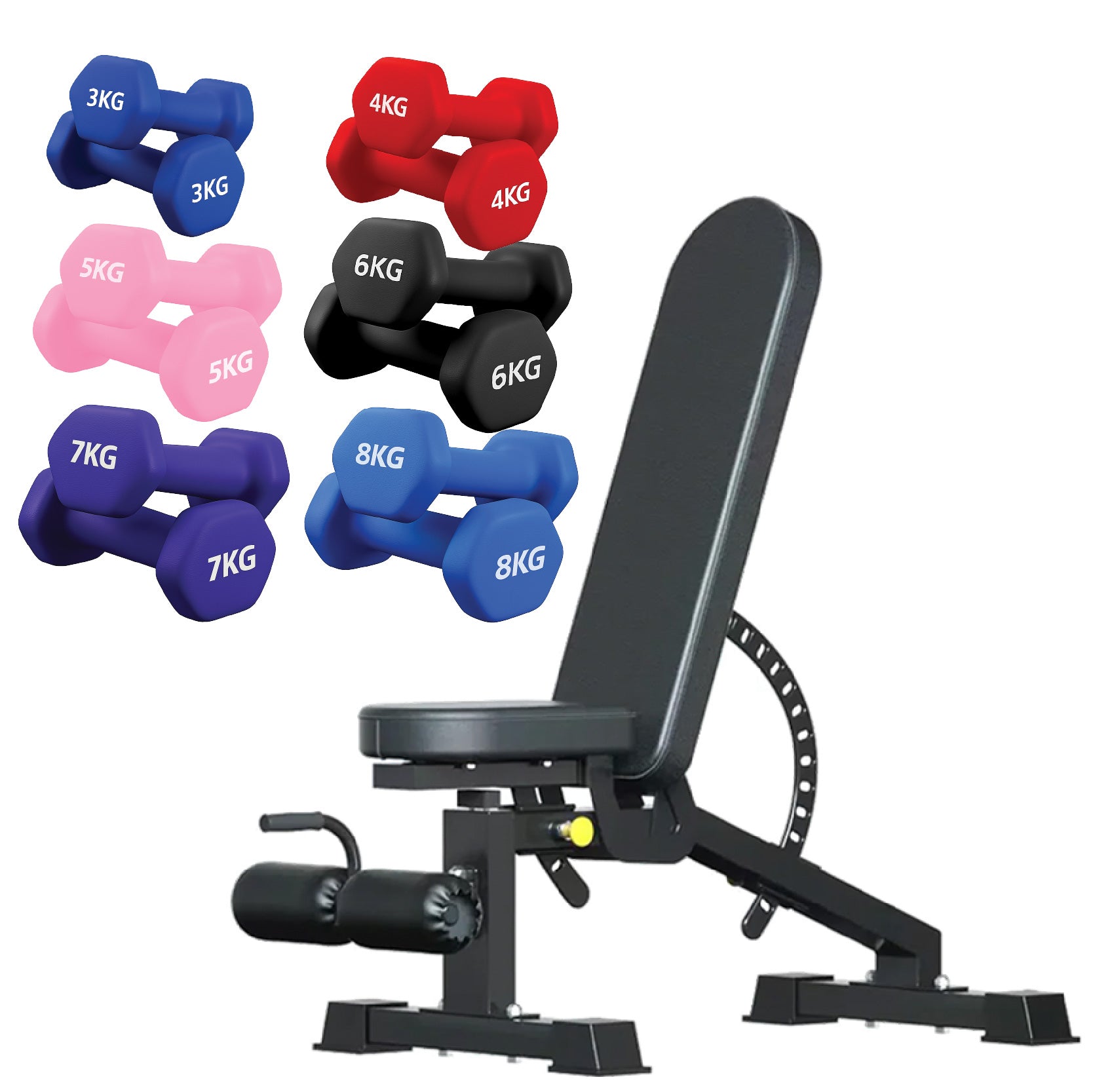 Neoprene hex dumbbells with 6 tier Storage Rack