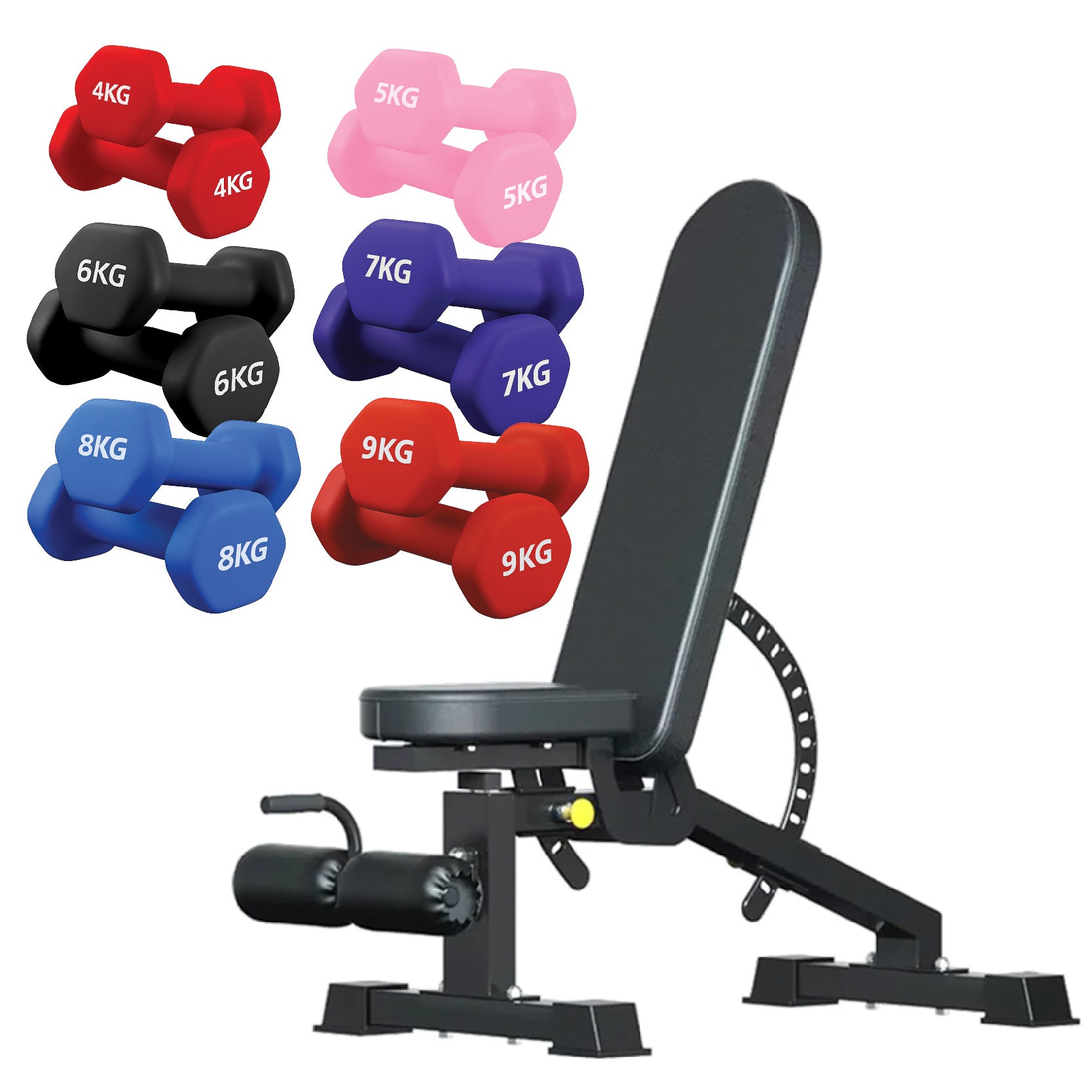 Neoprene hex dumbbells with 6 tier Storage Rack