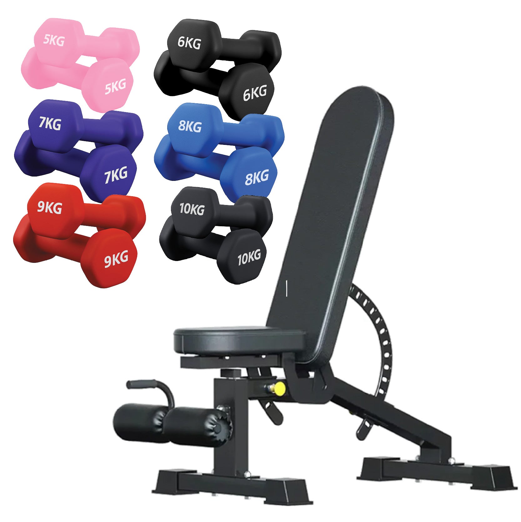 Neoprene hex dumbbells with 6 tier Storage Rack