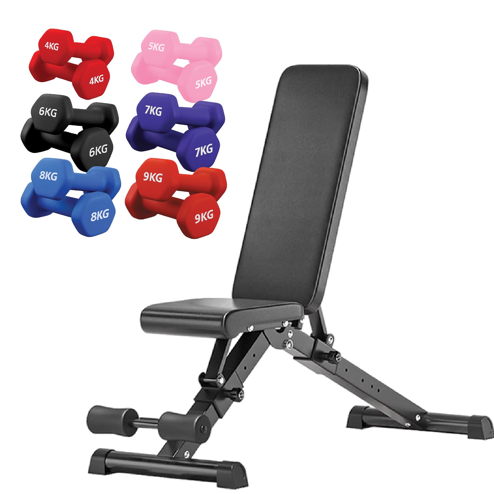 Neoprene hex dumbbells with 6 tier Storage Rack