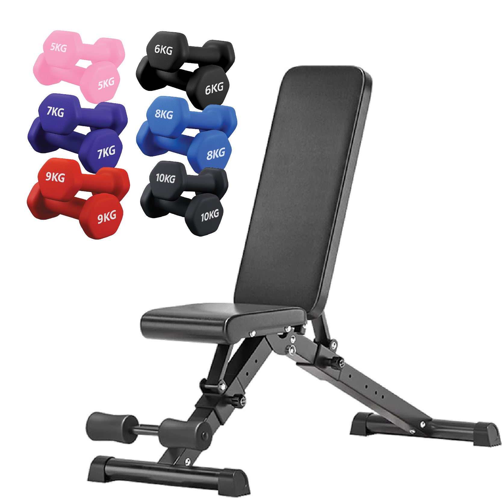 Neoprene hex dumbbells with 6 tier Storage Rack