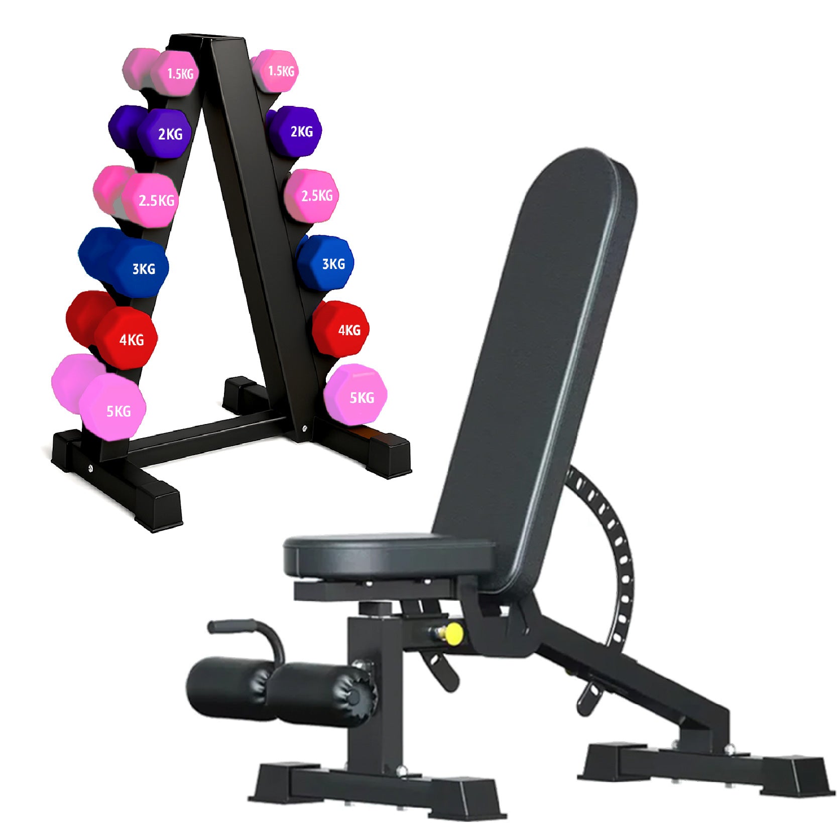 Neoprene hex dumbbells with 6 tier Storage Rack