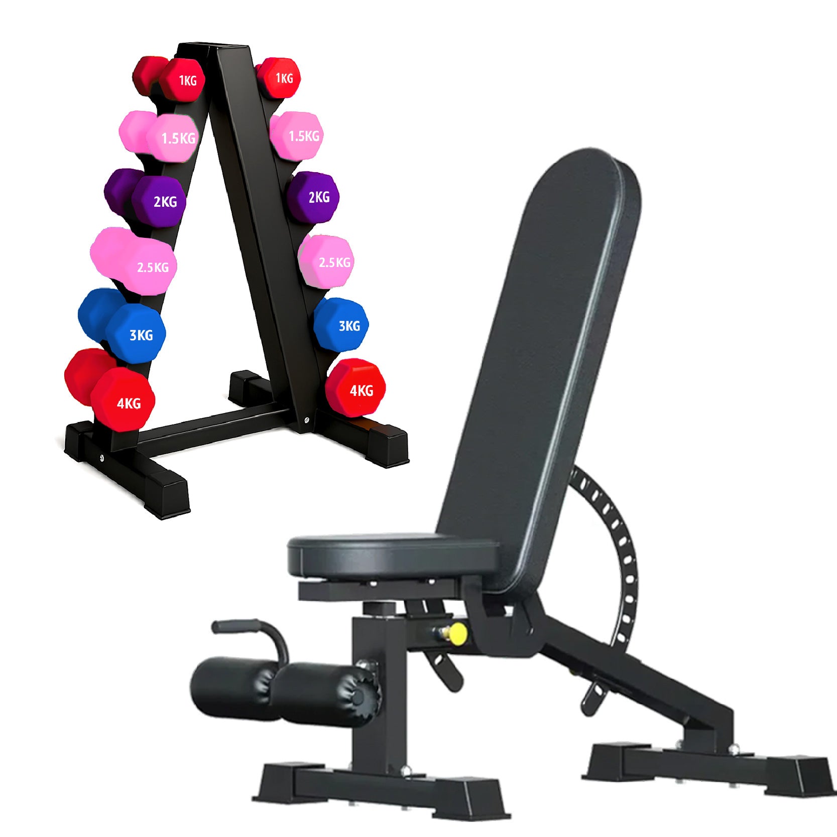 Neoprene hex dumbbells with 6 tier Storage Rack