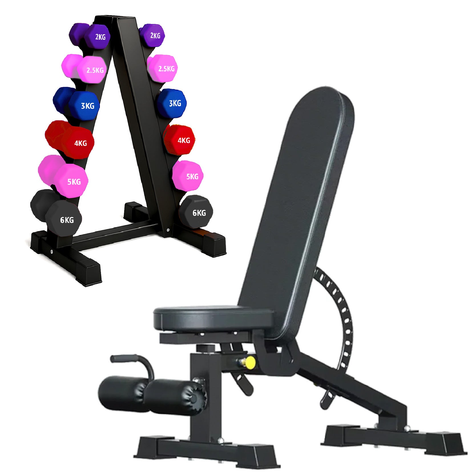 Neoprene hex dumbbells with 6 tier Storage Rack