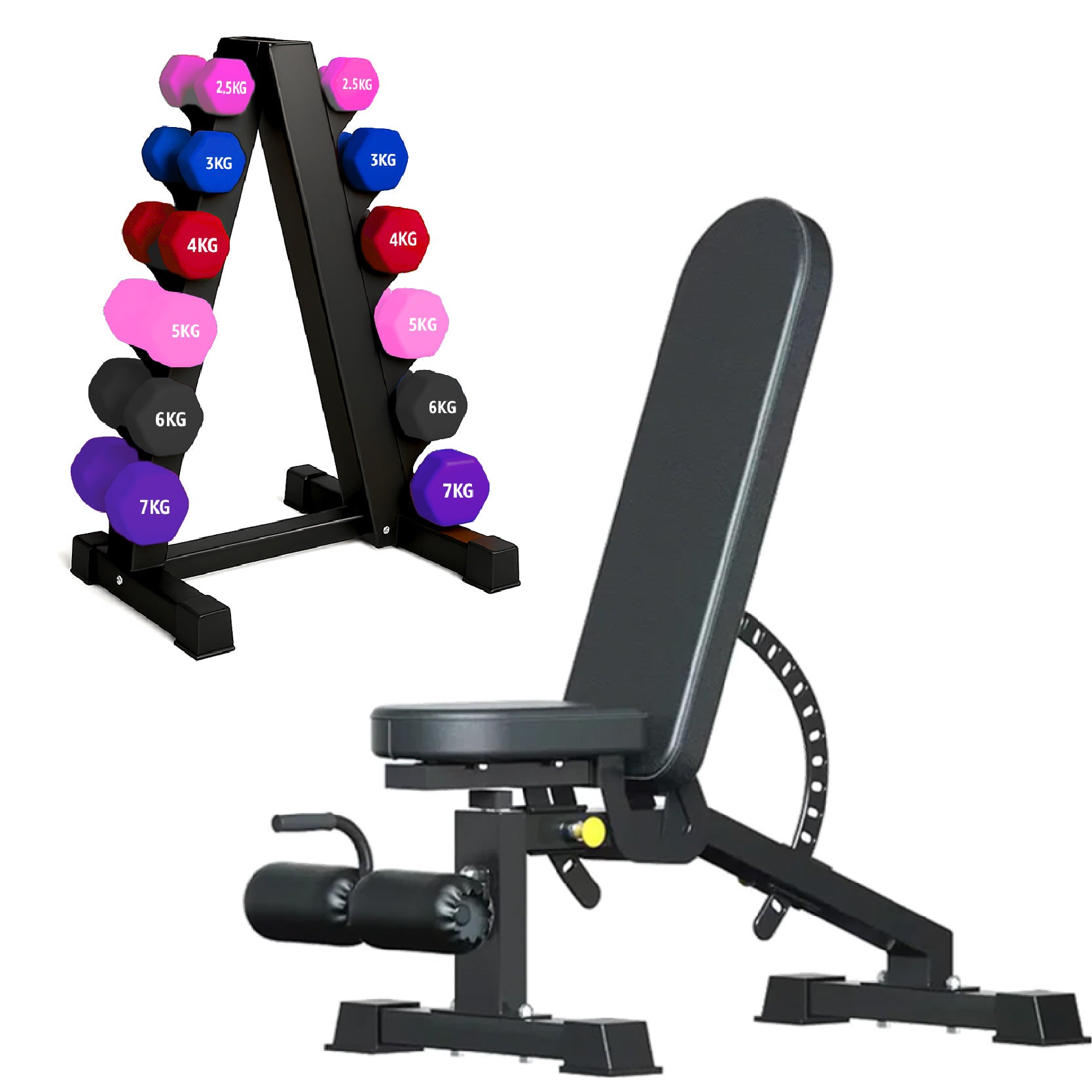 Neoprene hex dumbbells with 6 tier Storage Rack