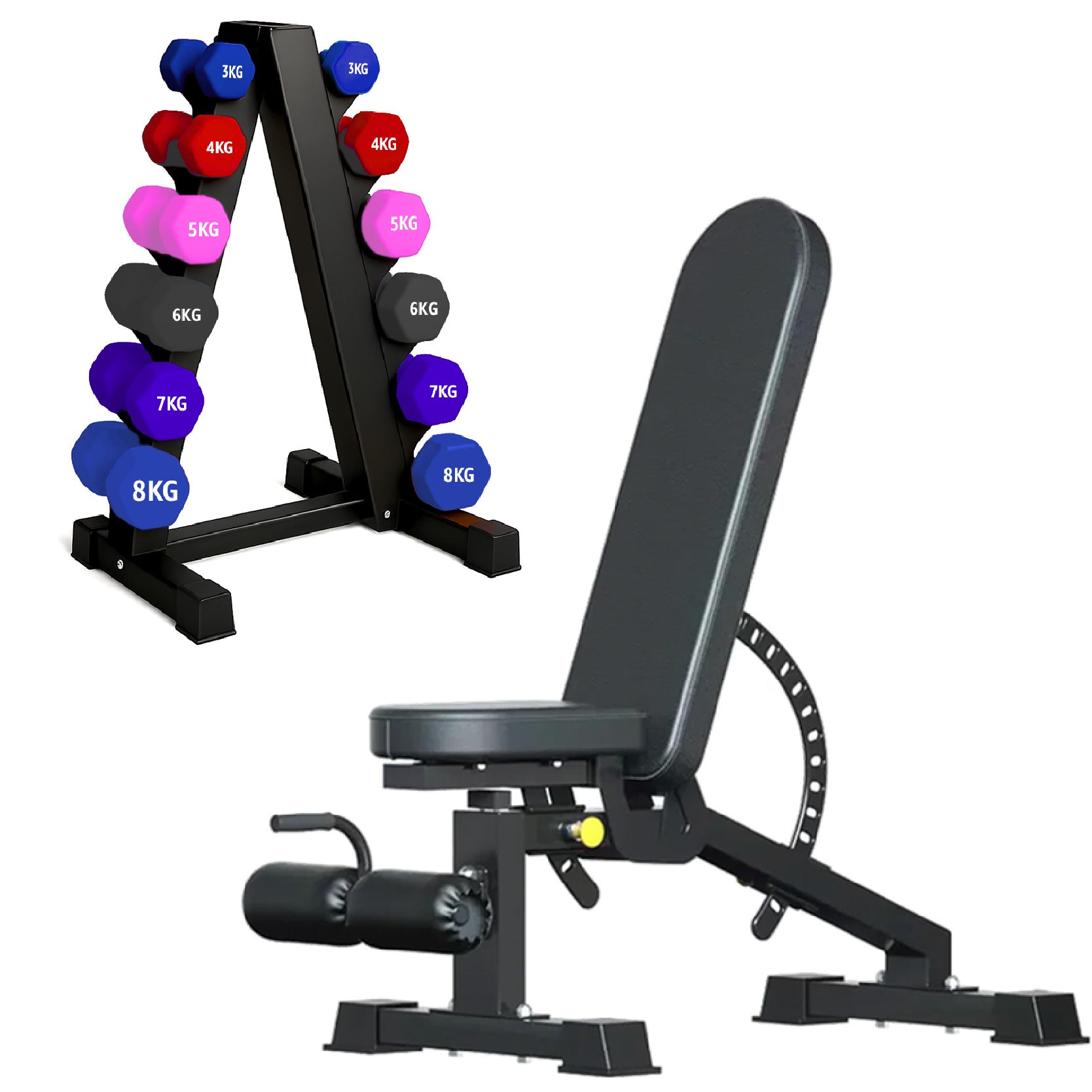 Neoprene hex dumbbells with 6 tier Storage Rack