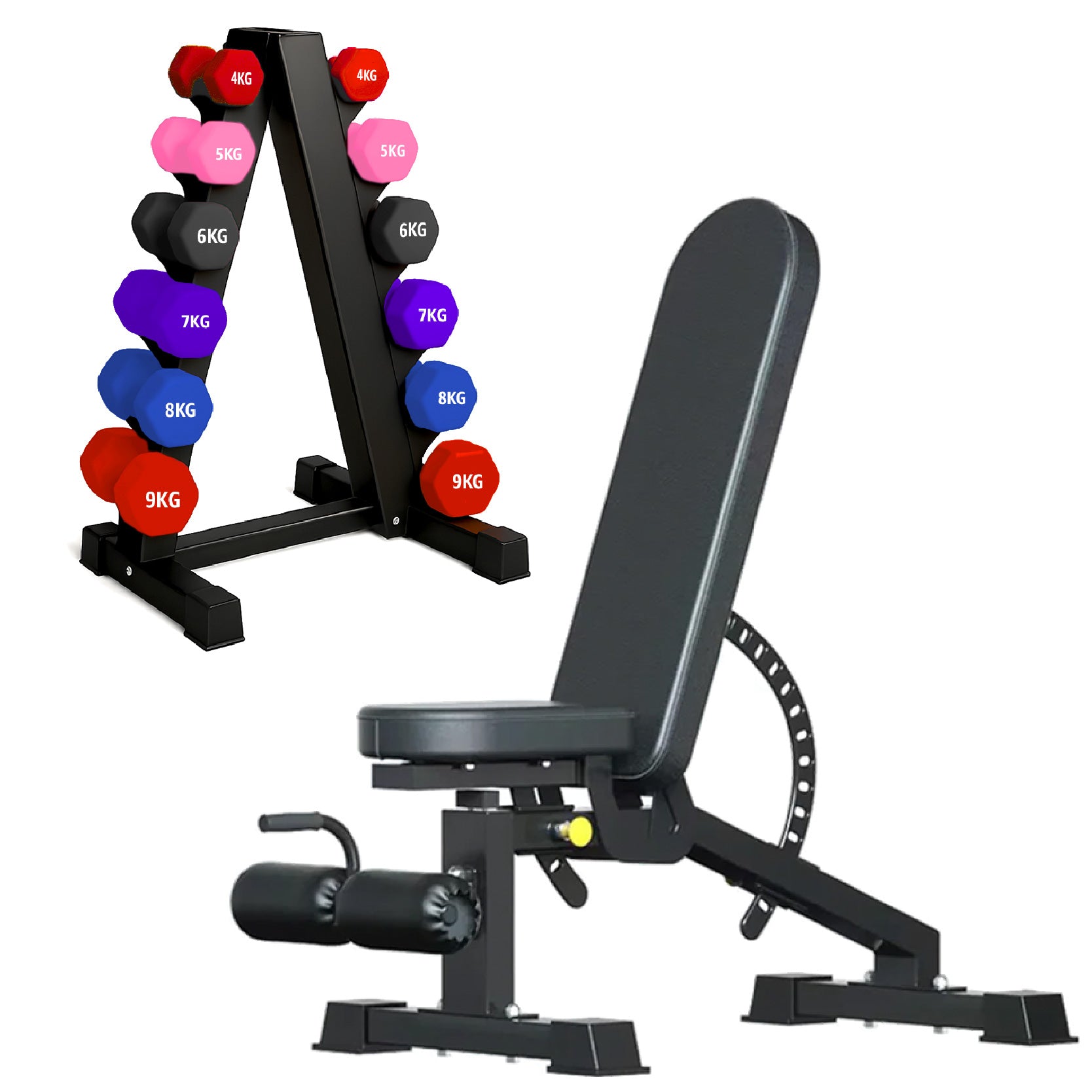 Neoprene hex dumbbells with 6 tier Storage Rack