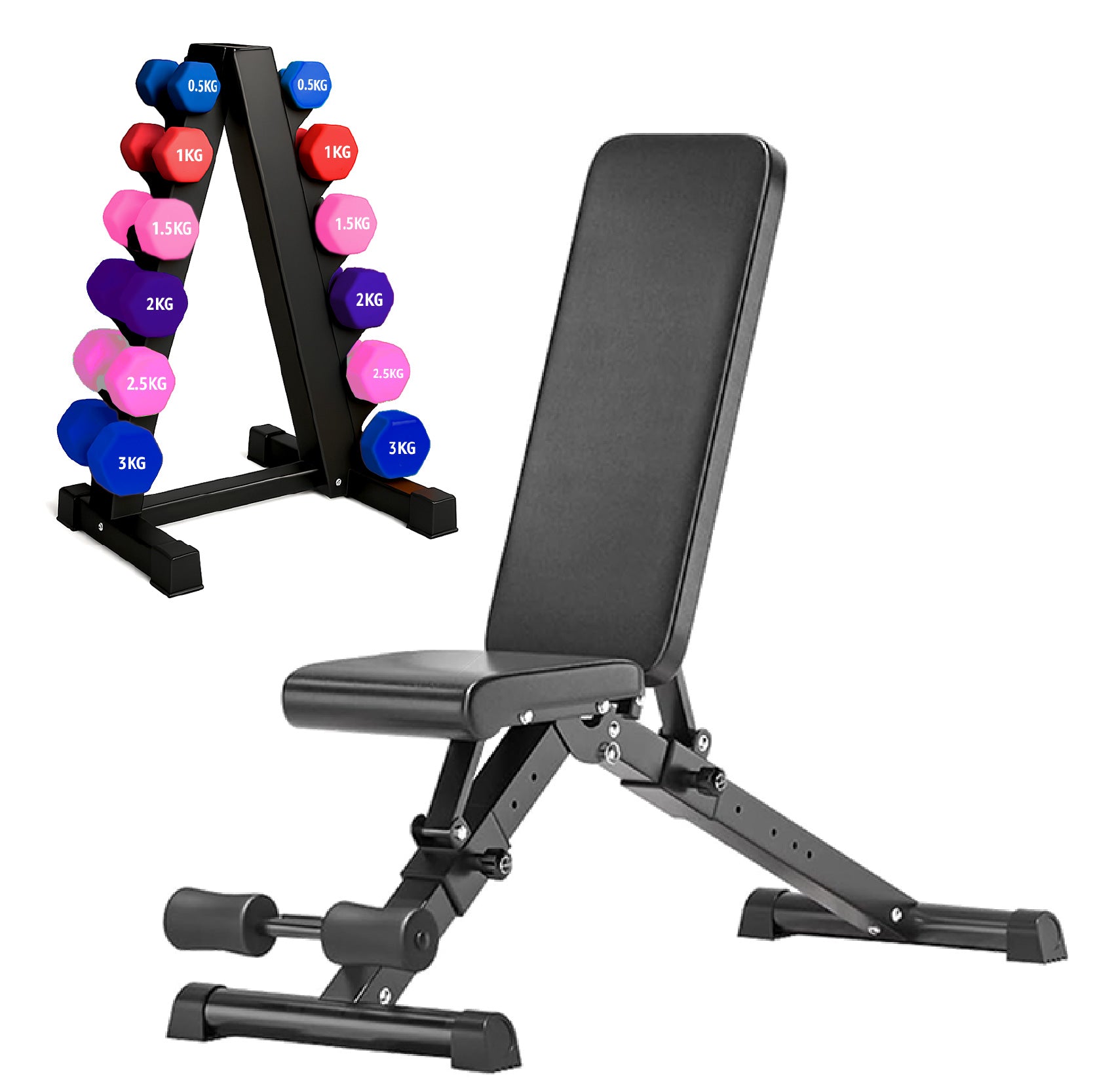 Neoprene hex dumbbells with 6 tier Storage Rack