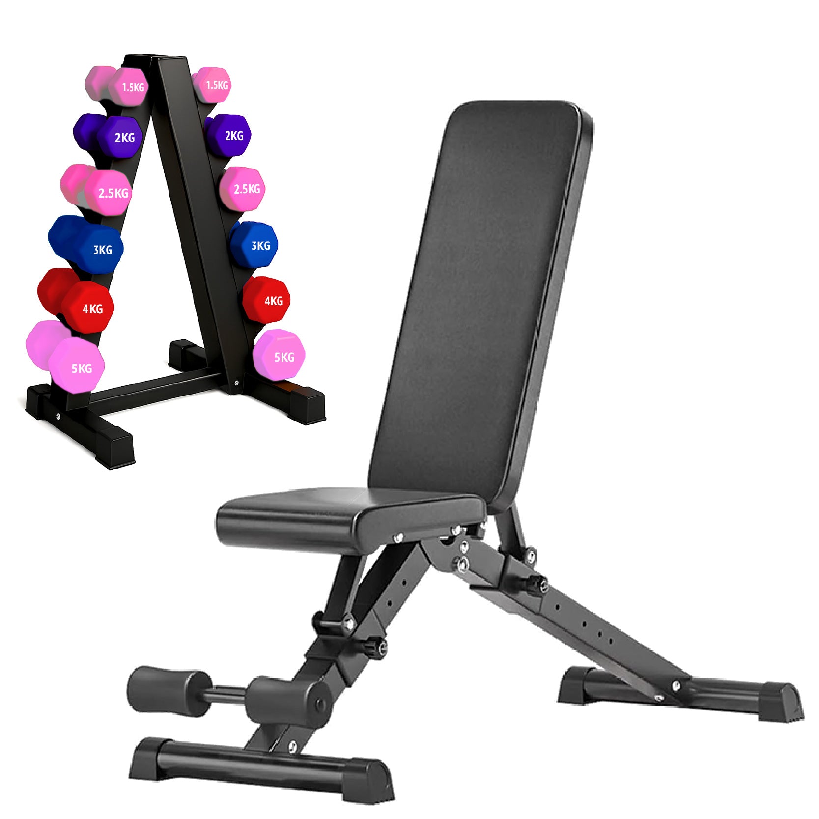 Neoprene hex dumbbells with 6 tier Storage Rack