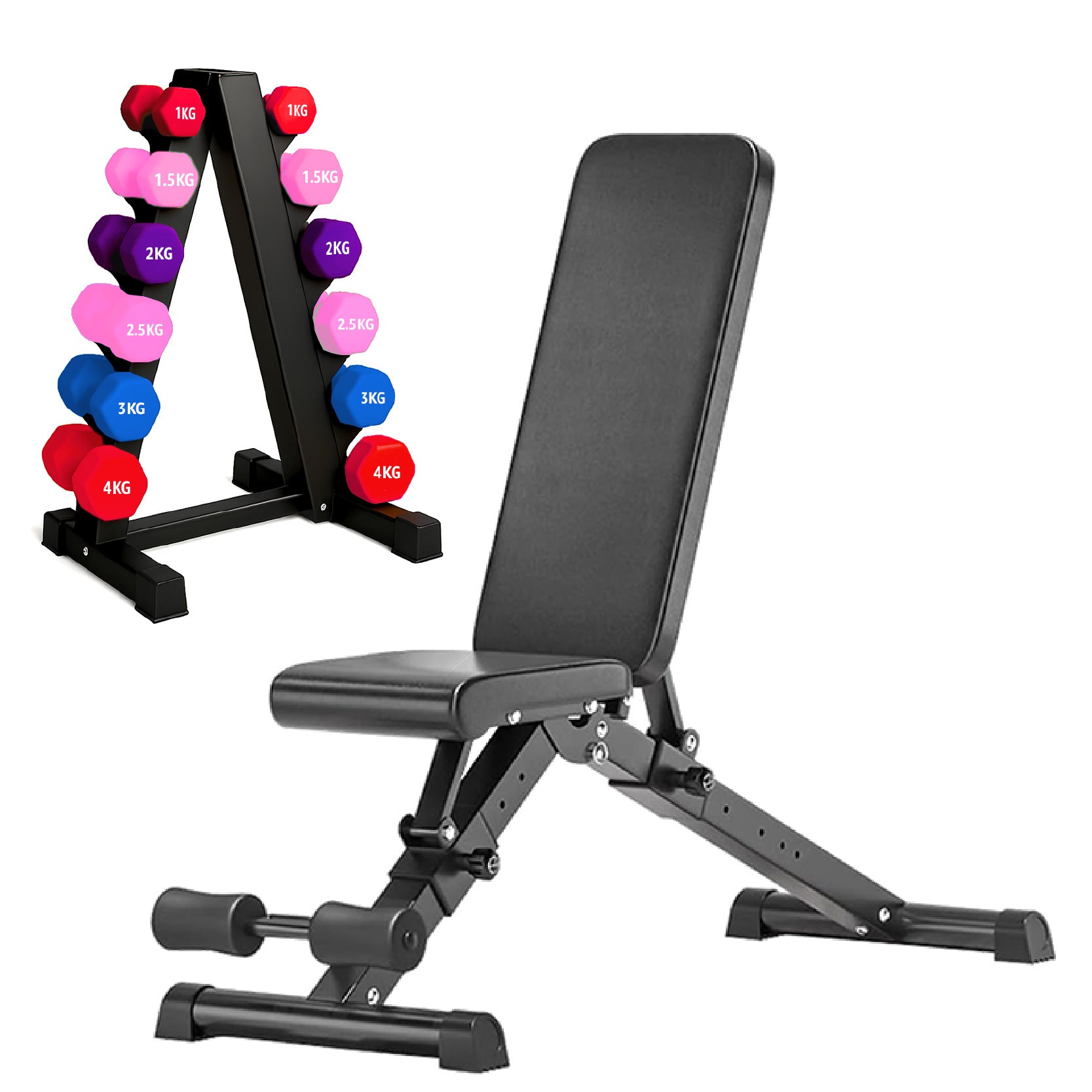 Neoprene hex dumbbells with 6 tier Storage Rack