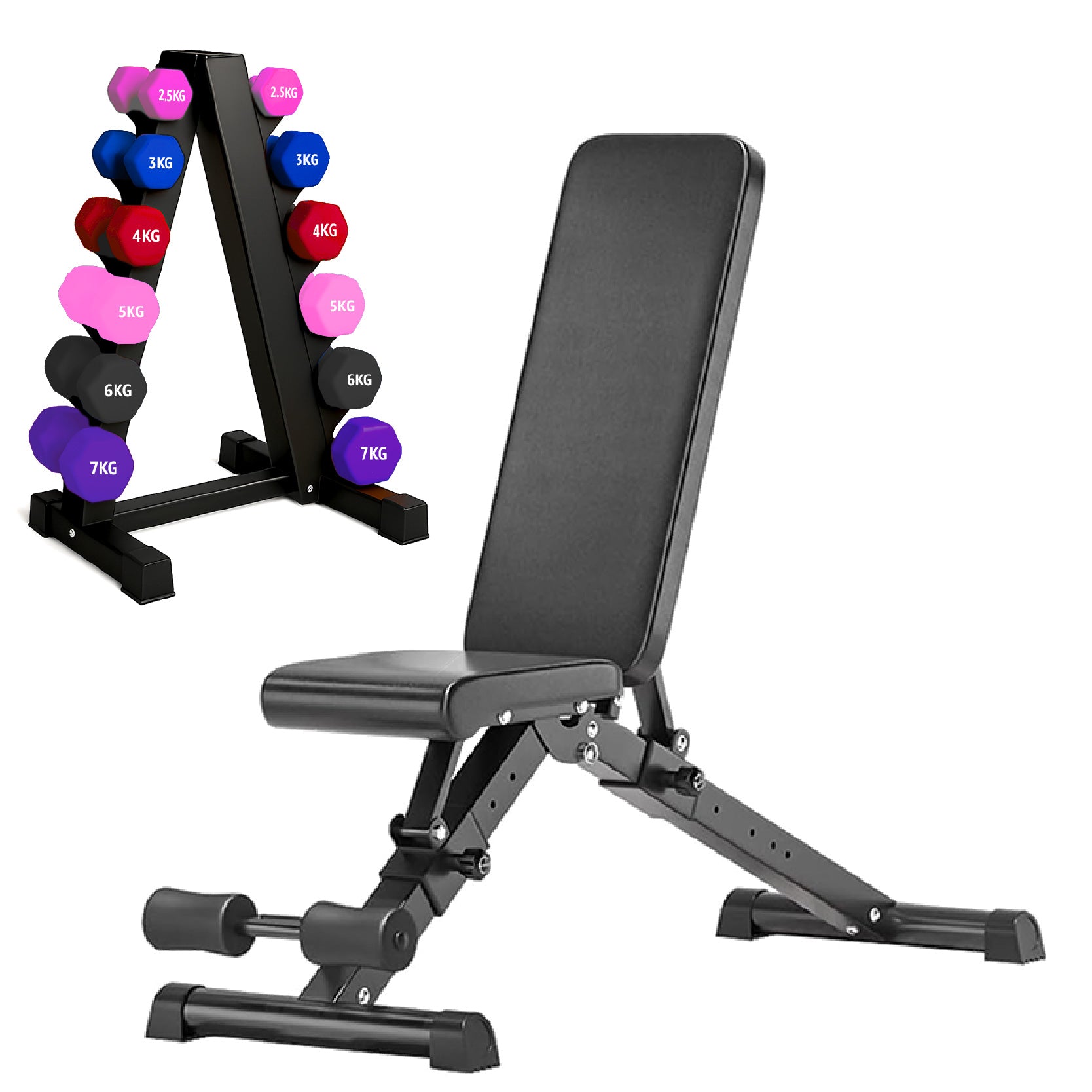 Neoprene hex dumbbells with 6 tier Storage Rack