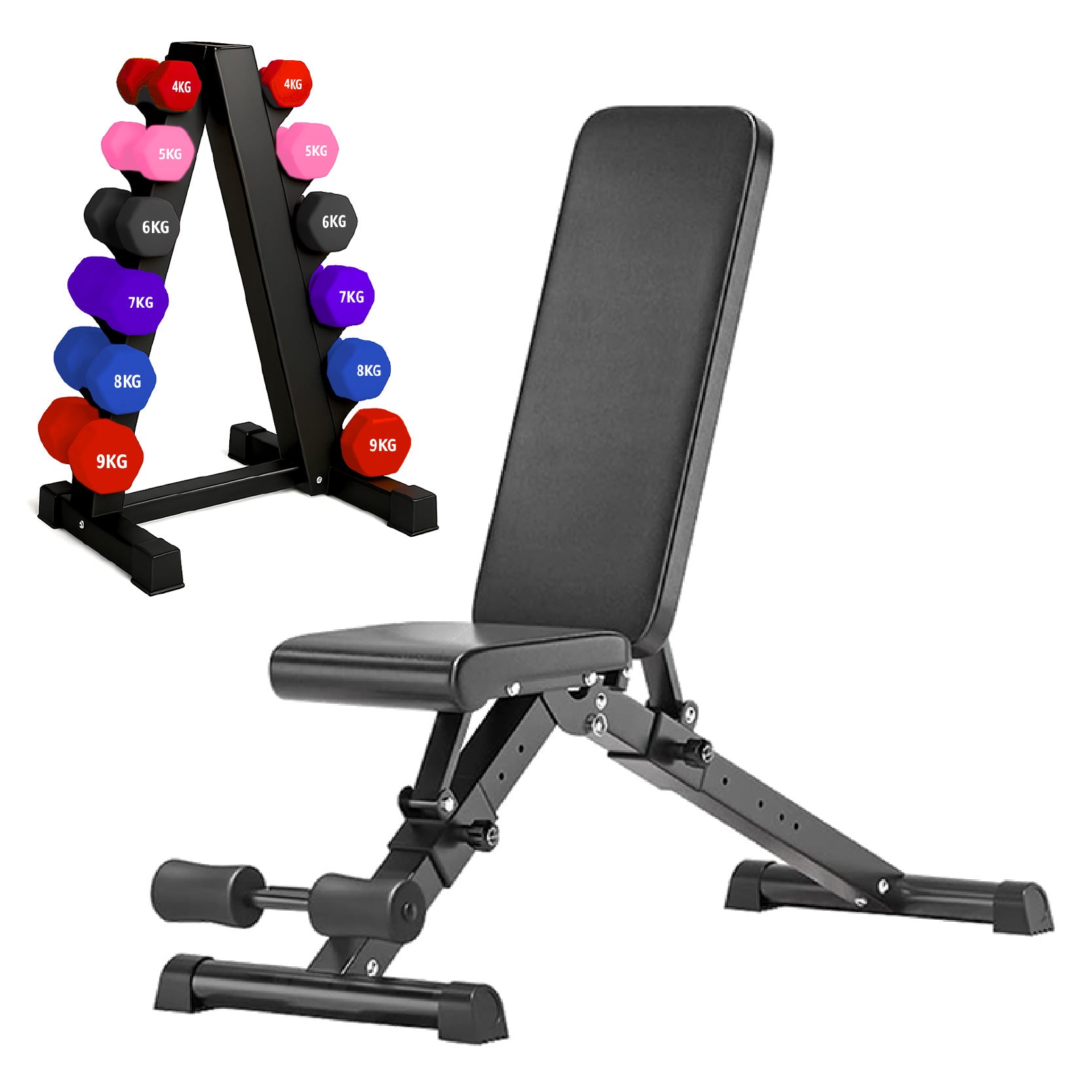 Neoprene hex dumbbells with 6 tier Storage Rack