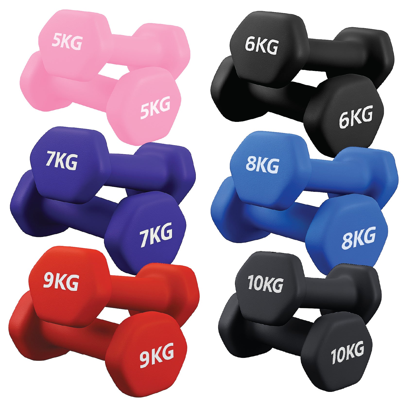 Neoprene hex dumbbells with 6 tier Storage Rack