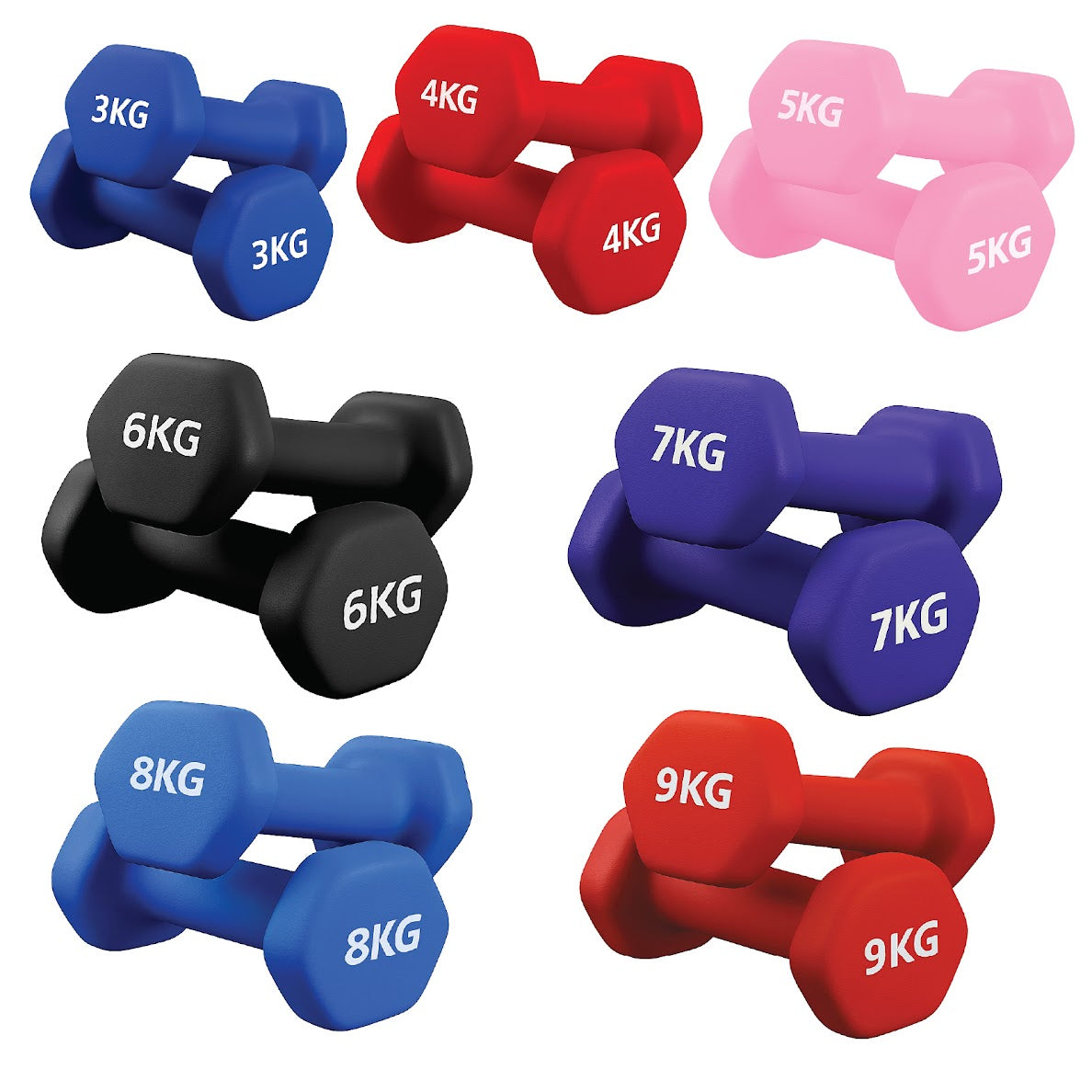 Neoprene Dumbbell Set (Pairs 0.5–10 kg) | Non-Slip Hex Dumbbell Weights UK