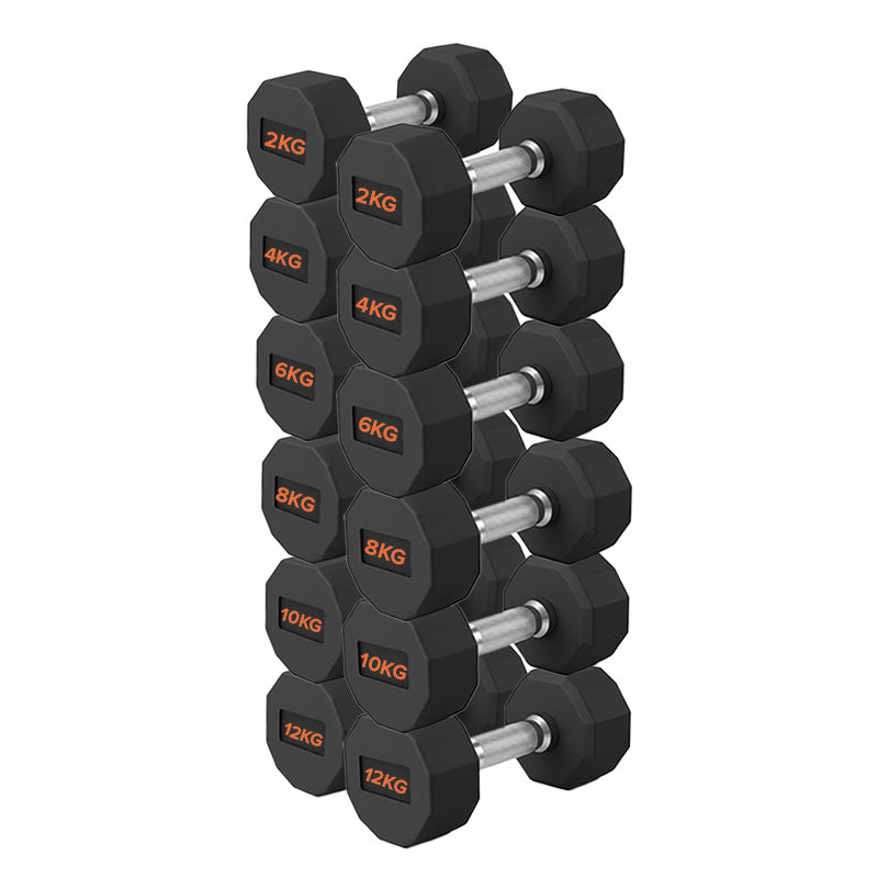 Round Hex Dumbbells – Rubber-Coated Free Weights, Pairs & Sets