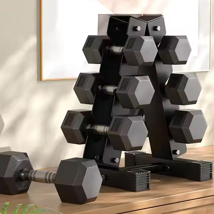 Hex Dumbbell Set – 3 Pairs with 3-Tier Tree Rack