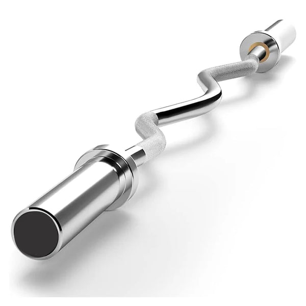 Olympic EZ Curl Barbell with ergonomic grip design, reduces wrist strain, perfect for safe and effective strength training workouts