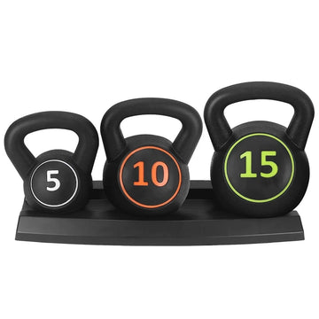 Cast Iron Kettlebell Set with Storage Tray – 3 Piece Strength Training Kettlebells