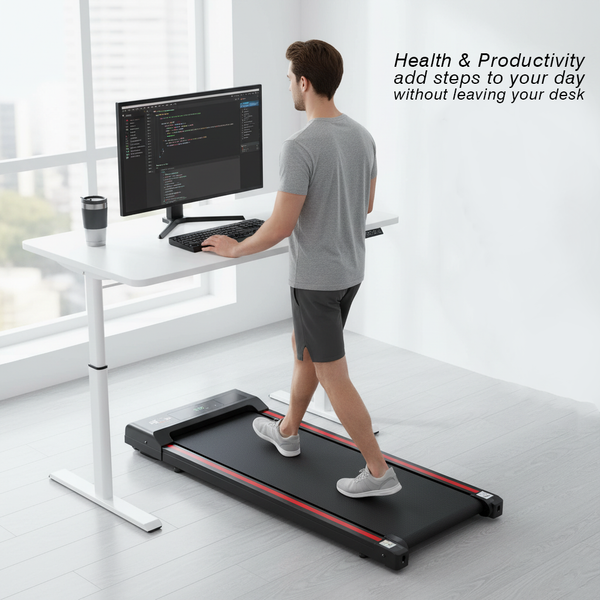 Under desk treadmill UK compact walking pad with slim design for small spaces and home office fitness