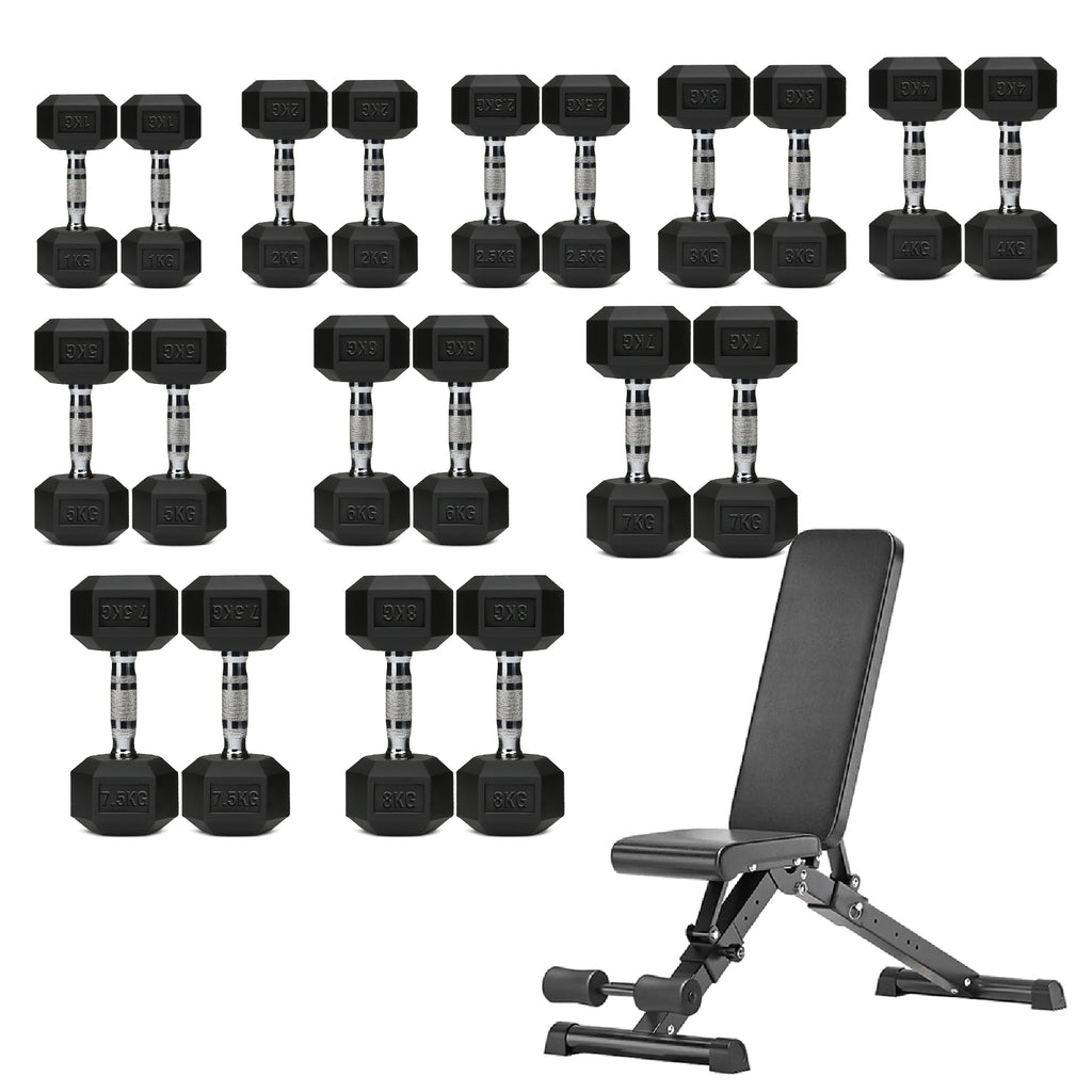 Hex Dumbbell Set 10 Pairs with A10 Tree Rack