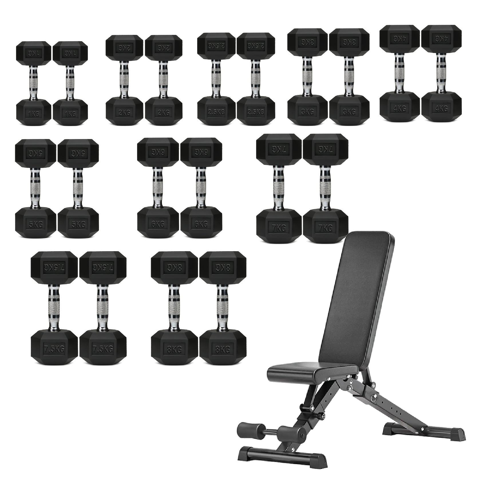 Hex Dumbbell Set 10 Pairs with A10 Tree Rack