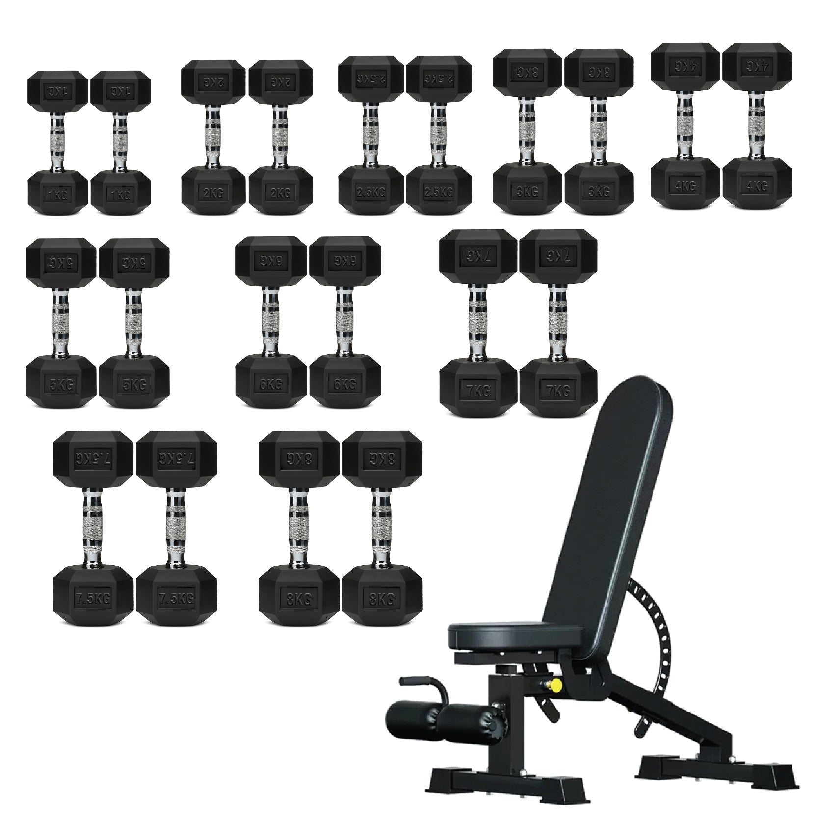 Hex Dumbbell Set 10 Pairs with A10 Tree Rack