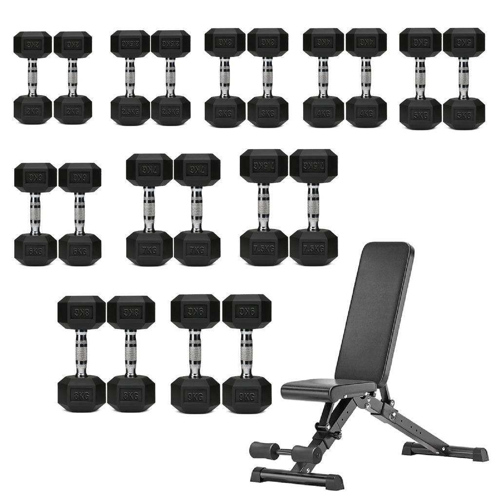 Hex Dumbbell Set 10 Pairs with A10 Tree Rack