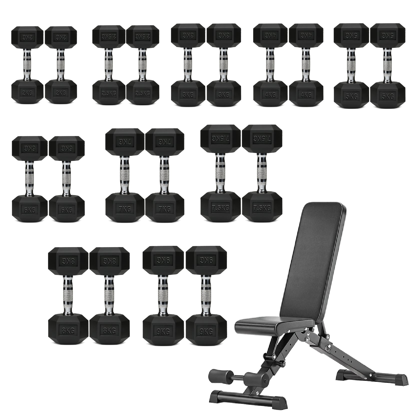 Hex Dumbbell Set 10 Pairs with A10 Tree Rack