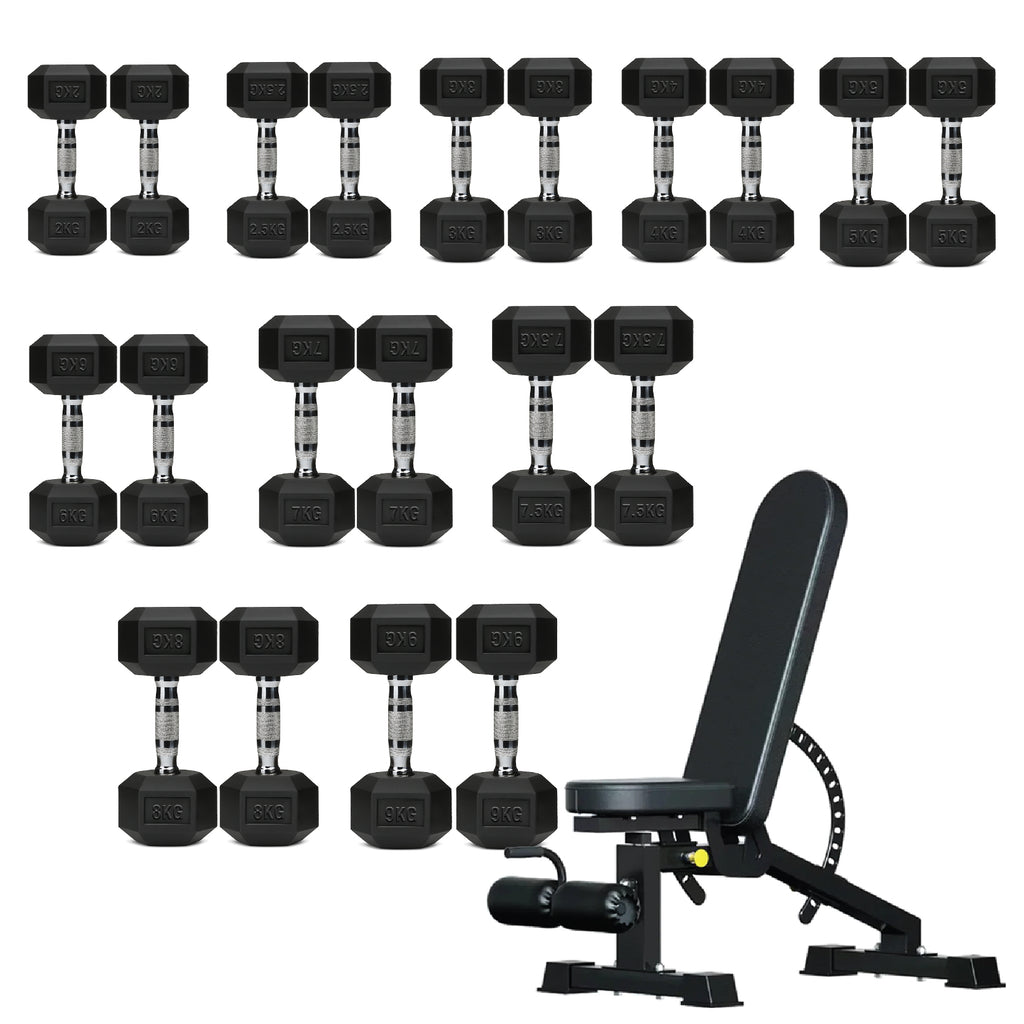 Hex Dumbbell Set 10 Pairs with A10 Tree Rack