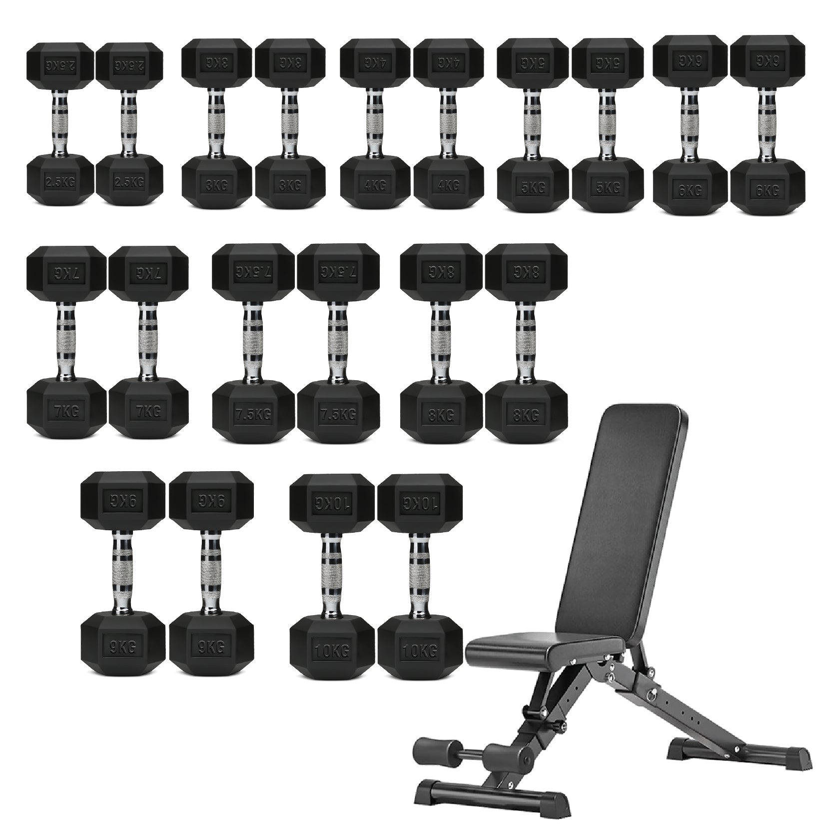 Hex Dumbbell Set 10 Pairs with A10 Tree Rack